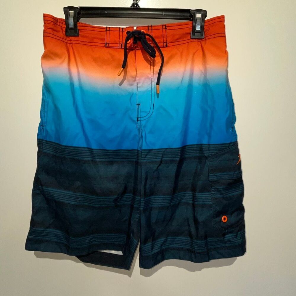 Speedo Men's Multicolor Color block‎ Drawstring Elastic Waist Board Shorts Small